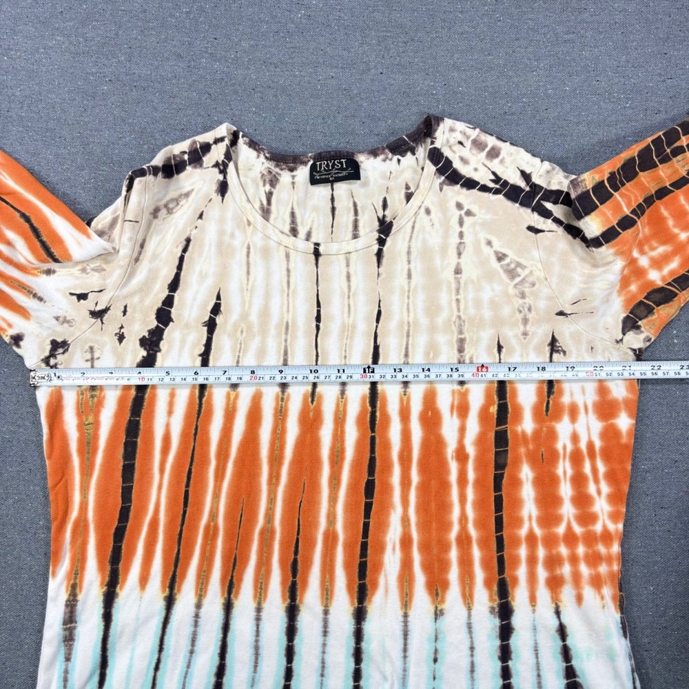 Tryst Top Women Plus Size 0X Orange Turquoise Tie Dye Cotton 3/4 Sleeve 9297TMDS - Picture 5 of 8